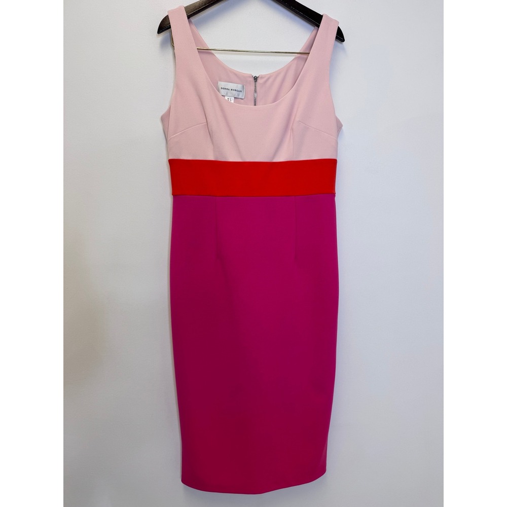 Donna Morgan Pink Red Fuchsia Colorblock Sheath Midi Dress Womens Size 8